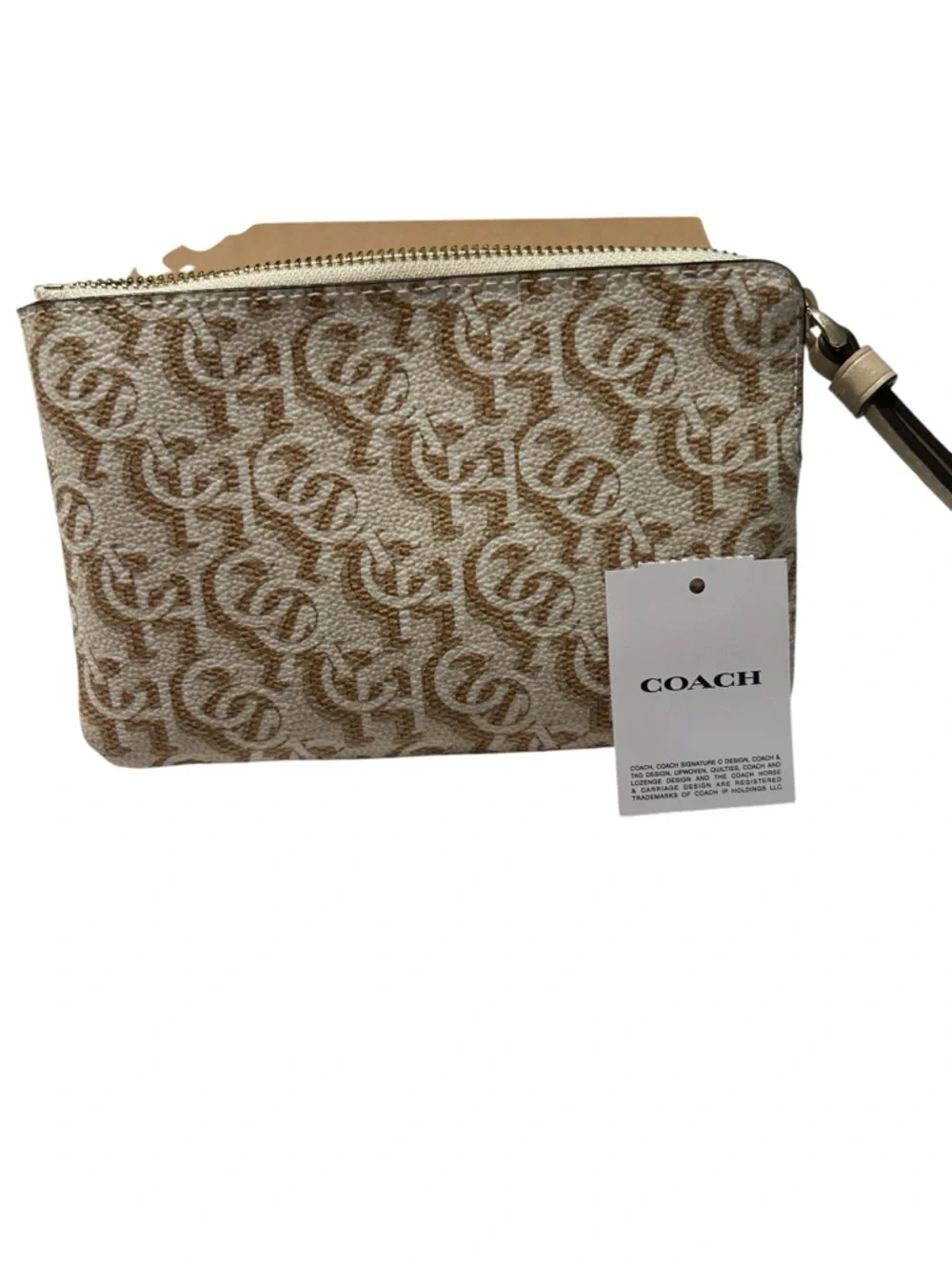 COACH Signature Jacquard Zip Pouch in Beige